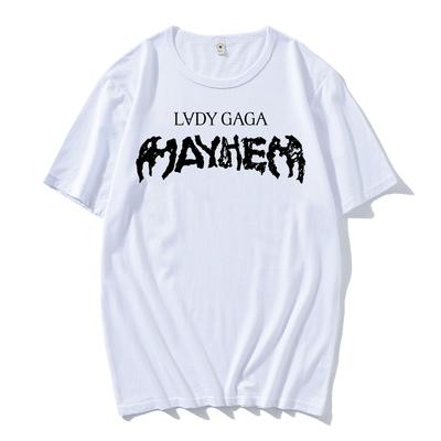Lady Gaga MAYHEM Classic Logo T-Shirt Hip Hop Washed Short Sleeve Street TShirt Retro Cotton Men Women Top Streetwear Summer Tee