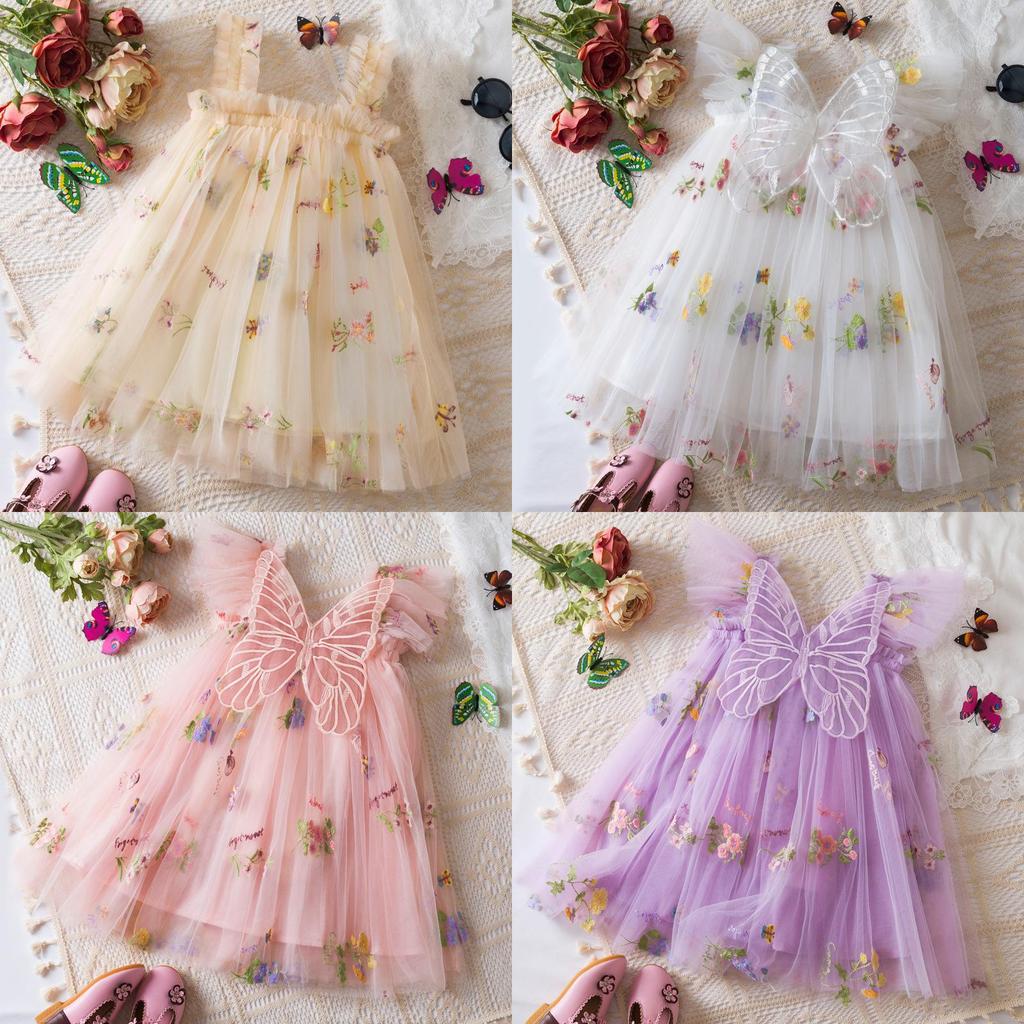 Korean Style Girl Dress With Embroidered Flowers And Tulle For Toddler Girls