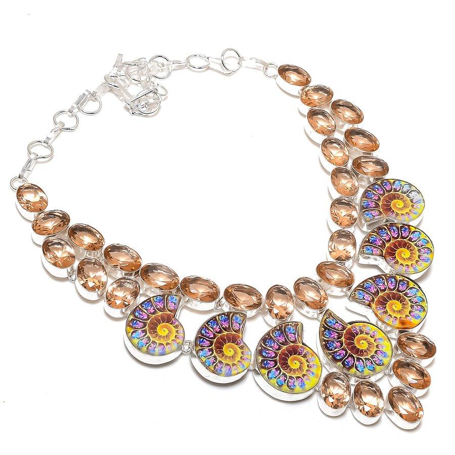 Ammonite Fossil Gemstone 925 Sterling Silver Jewelry Necklace 18"