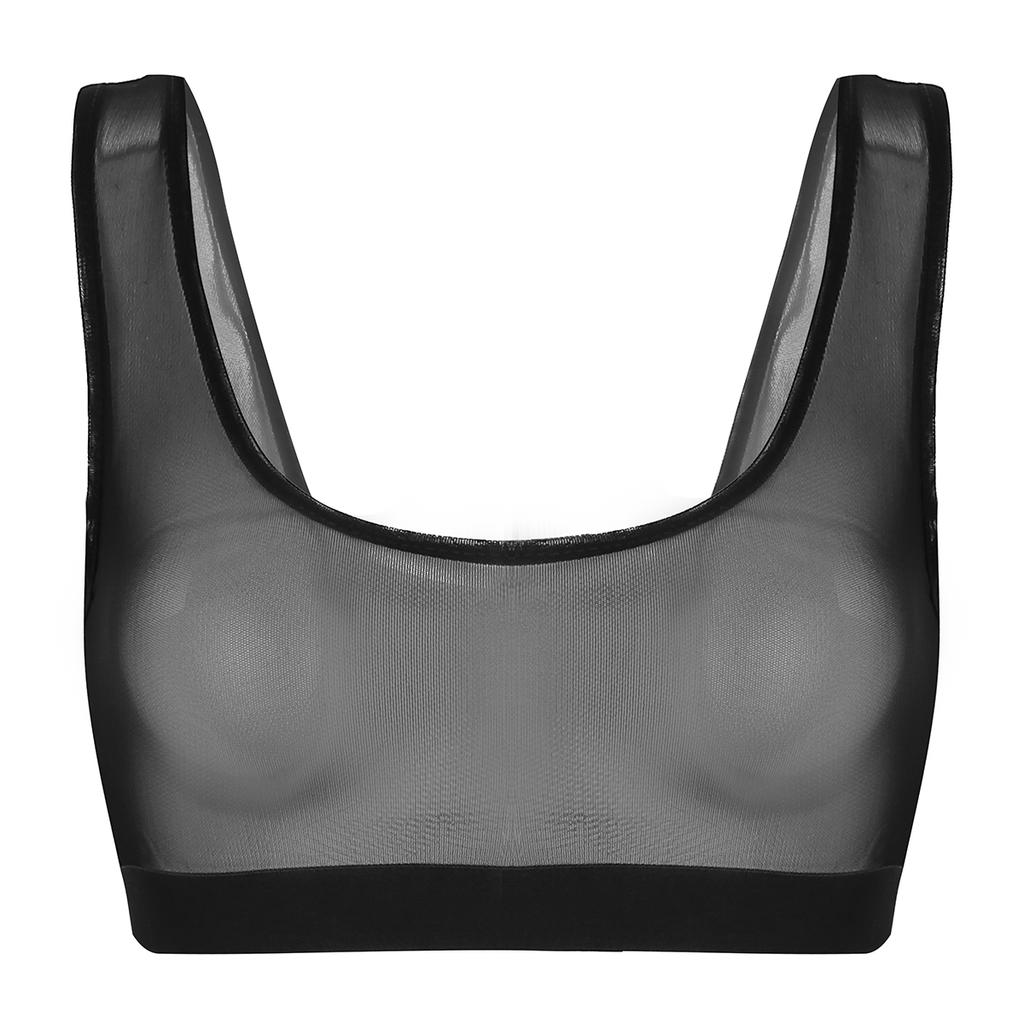S-4XL Ladies See Through Mesh Bralette Deep V Neck Sleeveless Vest Crop Top for Bedroom