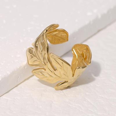 Tropical Leaf Design Stainless Steel Ring - Simple, Fresh, and Unique Titanium Jewelry