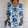 Women's Casual And Fashionable V-Neck Floral Print Seven Quarter Sleeved Top Top