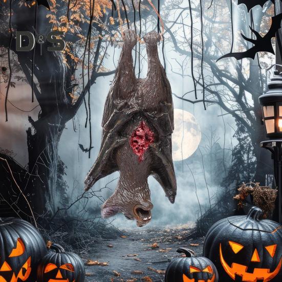 Halloween Pendant Realistic Creepy Hanging Rat Pig Head Spider Bat Decoration Haunted House Prop for Halloween Party