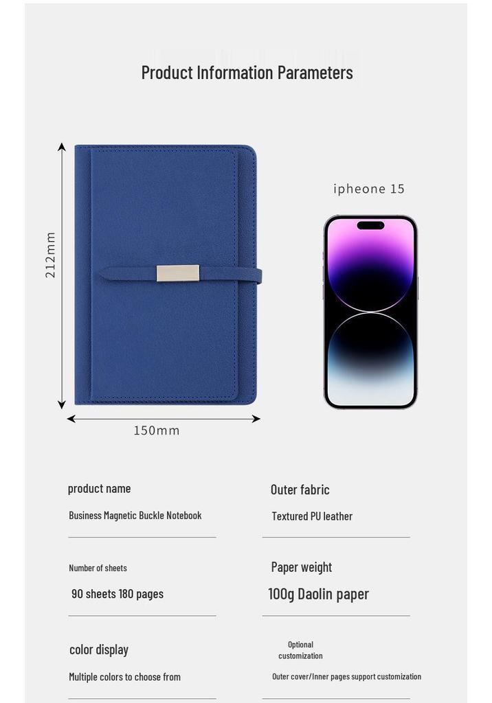A5 Magnetic Buckle Notebook Set - Custom Logo for Business, Office, and Campus Meetings.