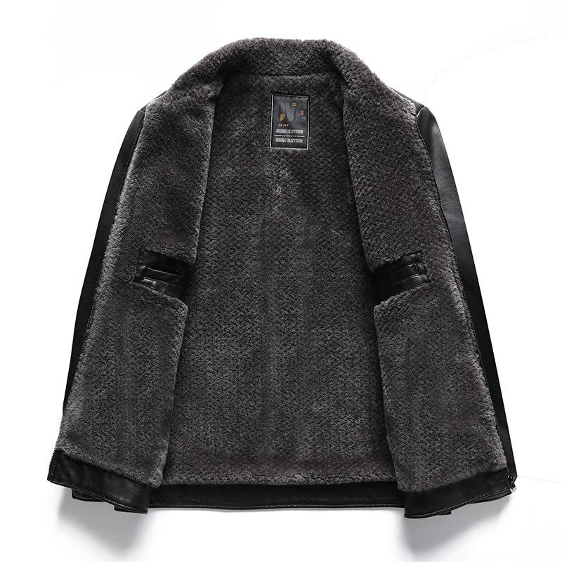 Men's velvet thickened lapel leather jacket autumn and winter new men's clothing medium and old dad high-quality coat