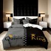 Valentine'S Day King And Queen Duvet Cover Set Crown Design Print Soft And Breathable Polyester Machine Washable
