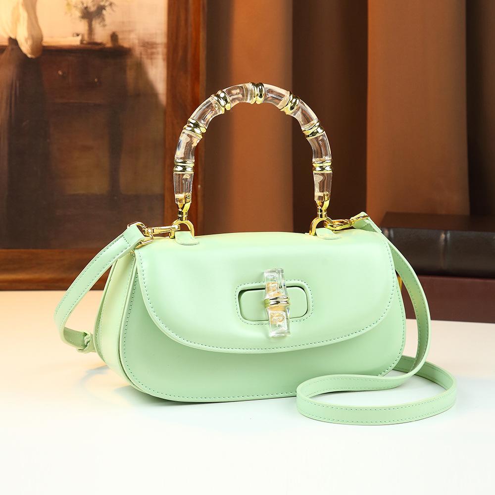 

Autumn And Winter Portable Saddle Bag Bamboo Niche Design High Sense Shoulder Messenger Bag Commuter Versatile зелений