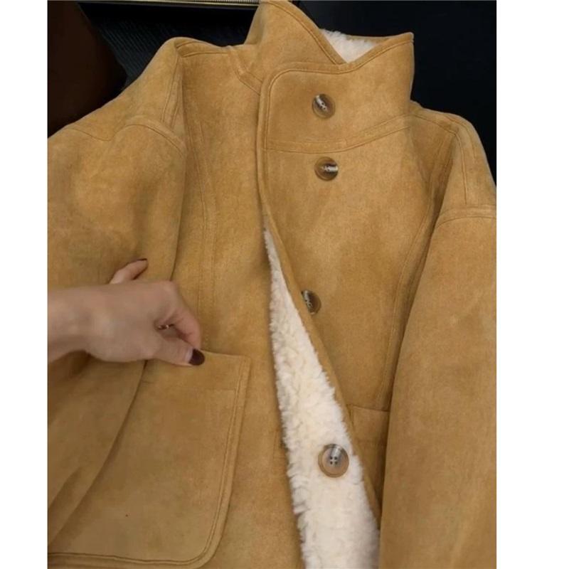 Women's Suede Lamb Fur Fur One-piece Short Jacket Warm Stand Up Collar Autumn And Winter Styles