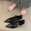 New pointed temperament metal buckle with high heels, light mouth low heel commuting black single shoes women