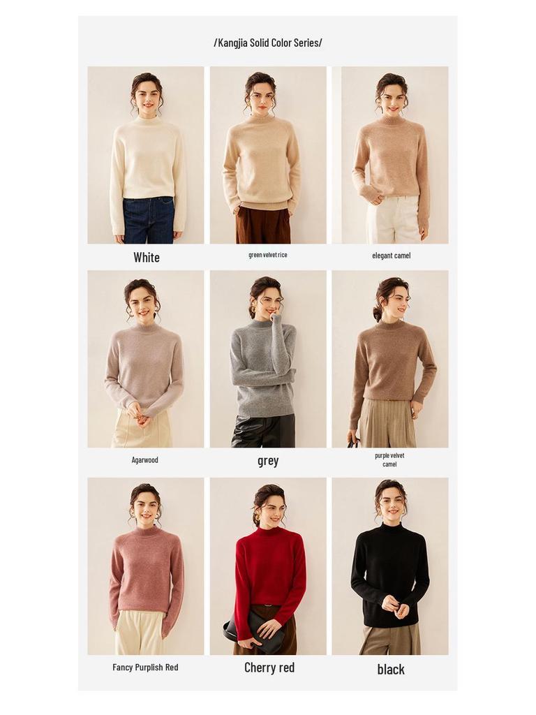 Damski kaszmirowy sweter z półwysokim dekoltem, luźny - Kolekcja Jesień/Zima