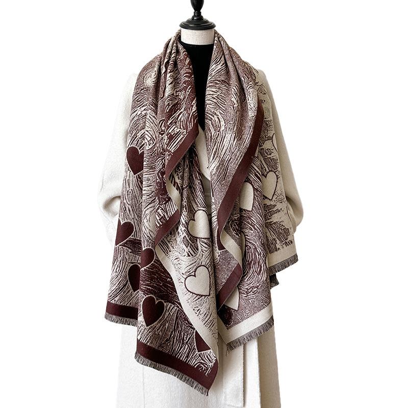 Imitation Cashmere Love Pattern Retro Style Texture Printing Thickened Warm Scarf Shawl