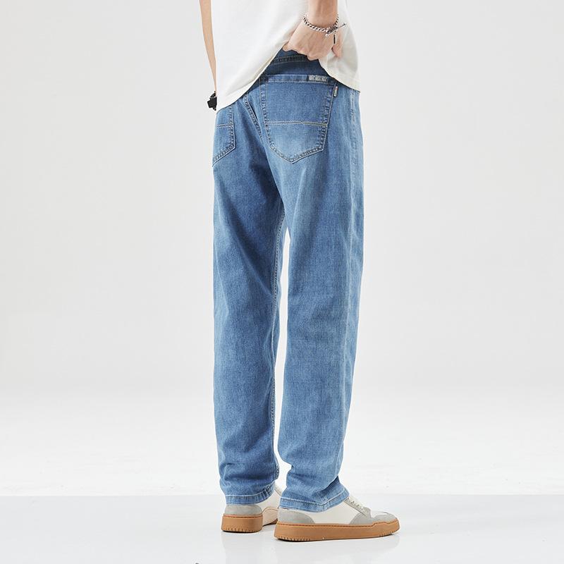 Men's Summer Light Blue Casual Thin Jeans Straight Loose Korean Versatile Trousers