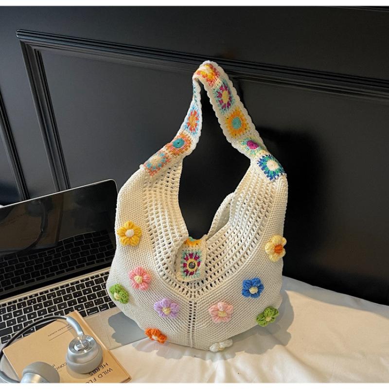 Trend Hand-woven Handbag, Pearl Hollow Shoulder Bag, Women's Casual Large-capacity Women's Bag, Foreign Style Messenger Bag