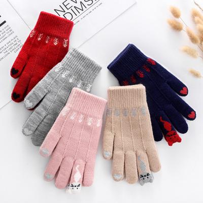 PH-CA Cartoon Cats Touch Winter Women Cute Gloves Screen Full Finger Knitted Mitens