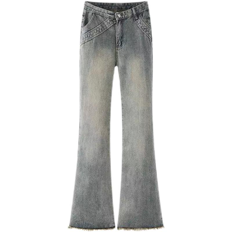 2024 Retro Slim Flare Jeans: High & Low Waist Horseshoe Design