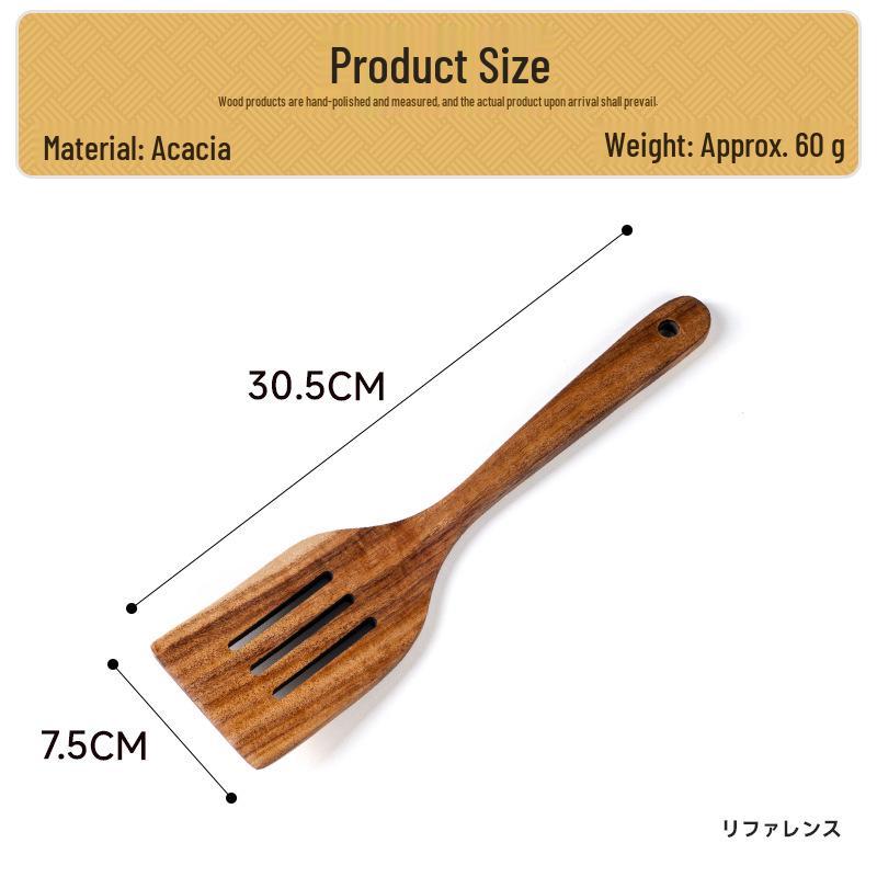 Sada kuchyňského náčiní z teakového a akáciového dřeva: Špachtle s dlouhou rukojetí a velká polévková lžíce