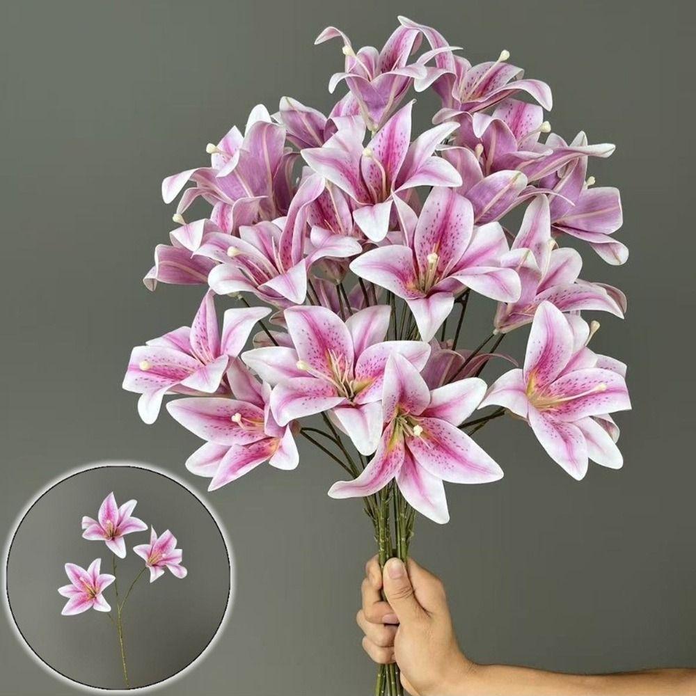 3 Heads Artificial Lilis DIY Flower Floral Arrangement Fake Flowers Realistic Plastic Artificial Flowers Photography Props