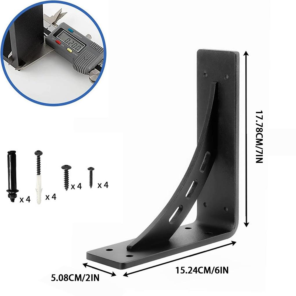 2 Piece Brackets, Corner Wall-Mounted Sturdy And Strong Load-Bearing Capacity, Suitable for Kitchens, Workshops, Black