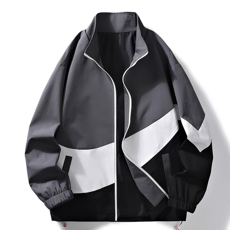 Men's Autumn Casual Jacket Windproof Stand Up Collar Color Blocked Korean Version Sports Top