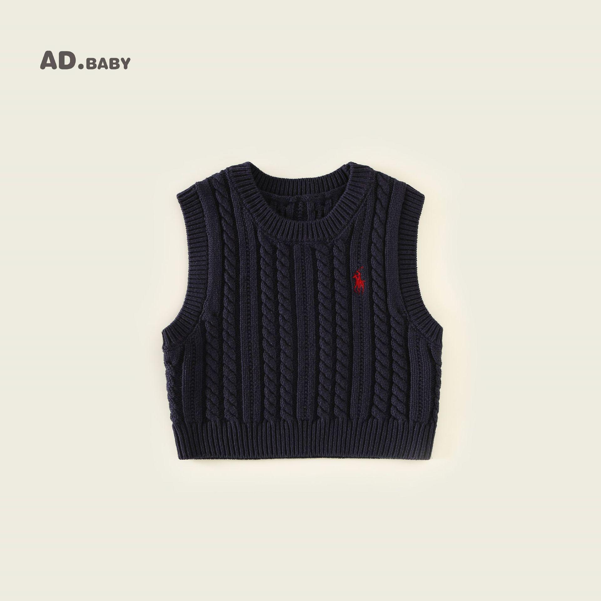 

2025 Осень Корейский стиль Повседневный вязаный шерстяной жилет для девочек 100 cm темно-синий