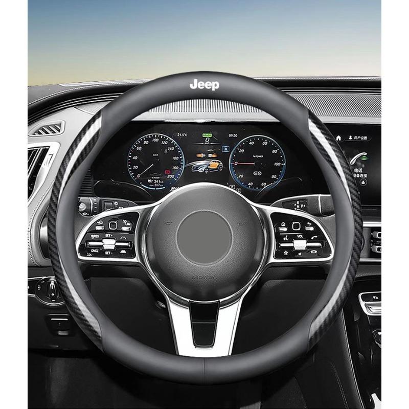 Skórzany Pokrowiec na Kierownicę Samochodową z Włókna Węglowego Akcesoria Samochodowe Dla Jeep renegade grand cherokee xj wrangler jl patriot compass