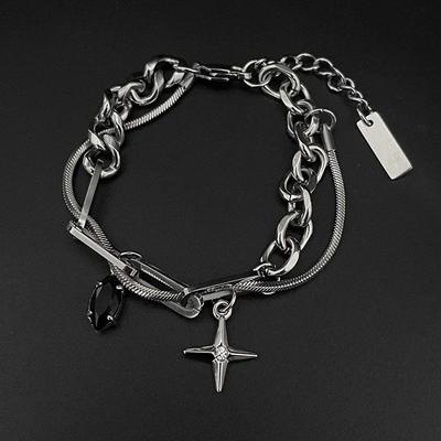 Retro Black Star Titanium Steel náramek pro muže Ženy Trend Hip Hop Unisex šperky Cool Stuff Luxusní doplňky Kpop