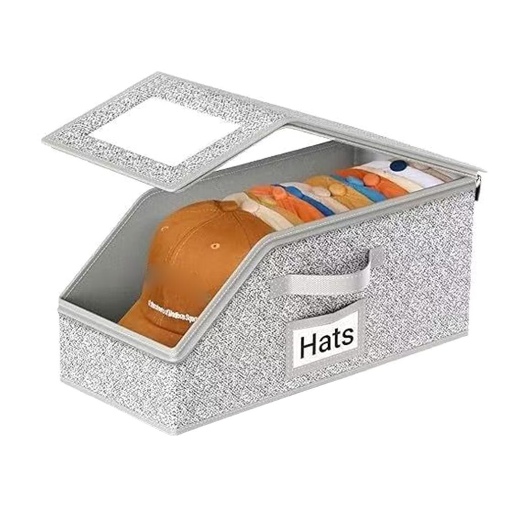 Caps Organiser Box With Transparent Front Panel Zippered Lid Space Saving Storage Solution For Baseball Hats Accessories