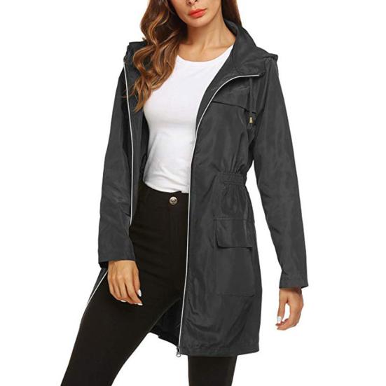 Outdoor Windproof Waterproof Lightweight Hooded Women Long Rain Coat Jacket