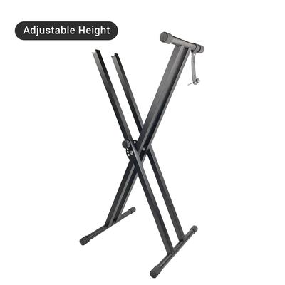 Support de clavier de piano style X réglable et portable, support de musique robuste avec sangle d'ancrage Noir