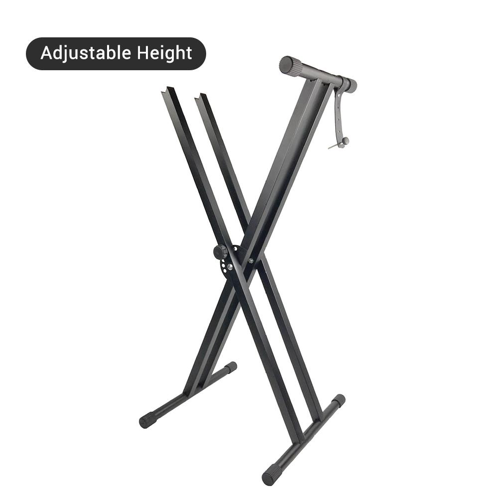 X Style Piano Keyboard Stand Adjustable and Portable Heavy Duty Music Stand with Anchoring Strap Black