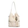 Literary Handmade Cotton Thread Woven Bag Women's Seaside Vacation Shoulder Underarm Tote Bag Casual Beach Bag