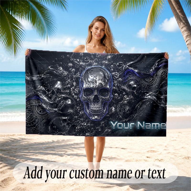 Skull Gothic Theme Soft Beach Towel Personalized Custom Name Text Towel Portable for Beach Pool Travel