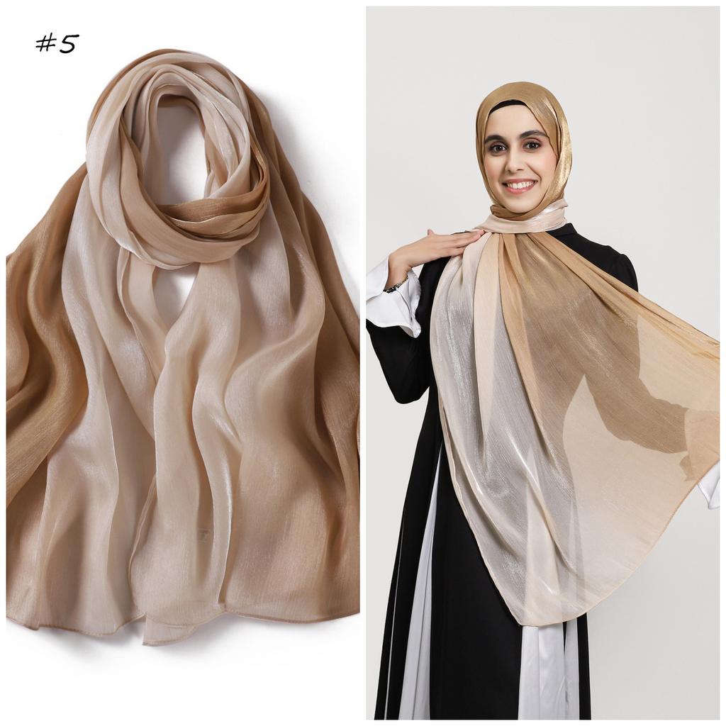 Luxe Kleurverloop Eiland Zijde Satijn Sjaal Glanzend Glad Kreukelig Hoofddoek Sjaal Wikkel Zonbescherming Veelzijdig Modeaccessoire