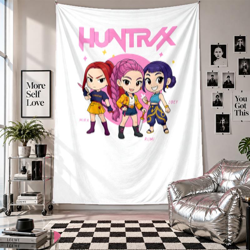 Tapiz de ParedKpop Cazadores de Demonios Arte Tela Colgante Fondo Decorativo Cubierta para Decoración de Habitación
