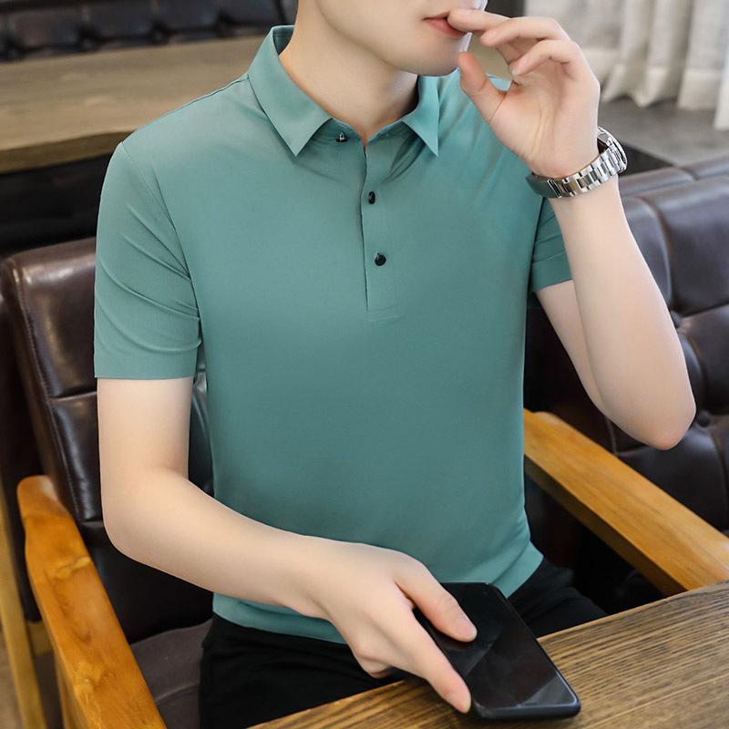 T-shirt 8XL ad asciugatura rapida Manica corta da uomo in seta ghiaccio senza cuciture Polo con risvolto Camicia casual