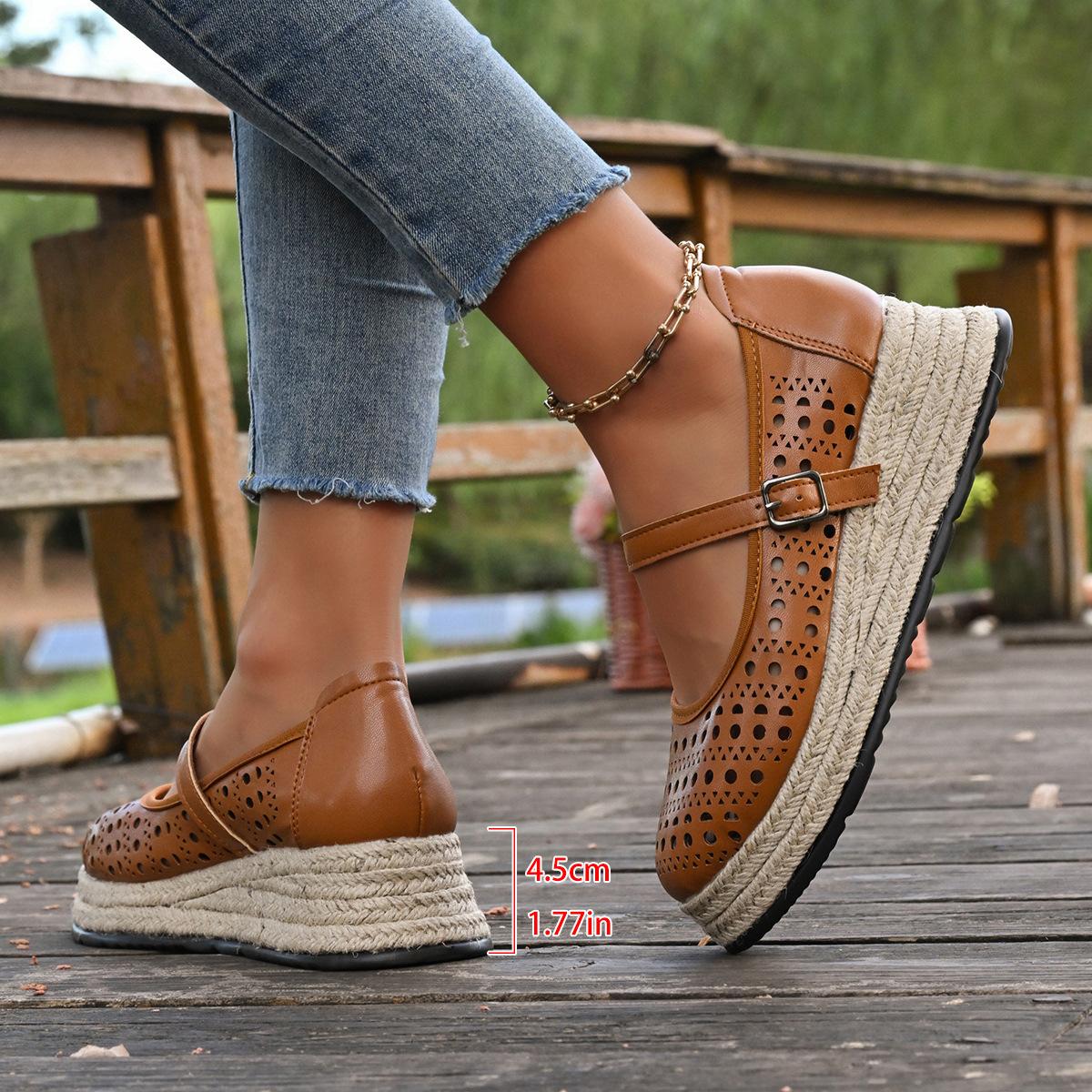 

Foreign trade new platform sandals women s summer new bag head Roman single shoes casual muffin hollow women s buckle sandals 43 коричневый