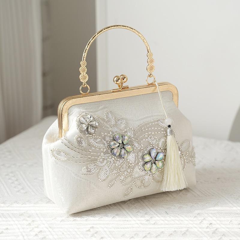 Pearl Embroidery Fashion Tote Bag Cheongsam Banquet Clutch Bag Chain Bag Embroidery Bead Bag Shoulder Bag Pearl Chain Bag