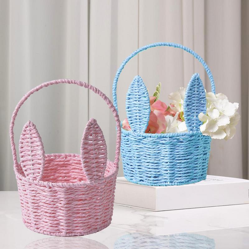 Woven Easter Basket Hand Woven Picnic Egg Gathering Basket Compact Natural Classic Aesthetic Decor for Bedroom Patio Picnic
