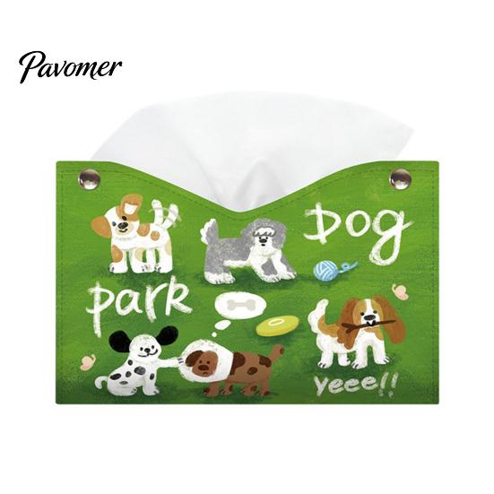 Multipurpose Tissue Bag Leather Box Cover with Cartoon Puppies Pattern, Foldable Desktop Organizer, Napkin Holder Kitchen Paper Storage Case,