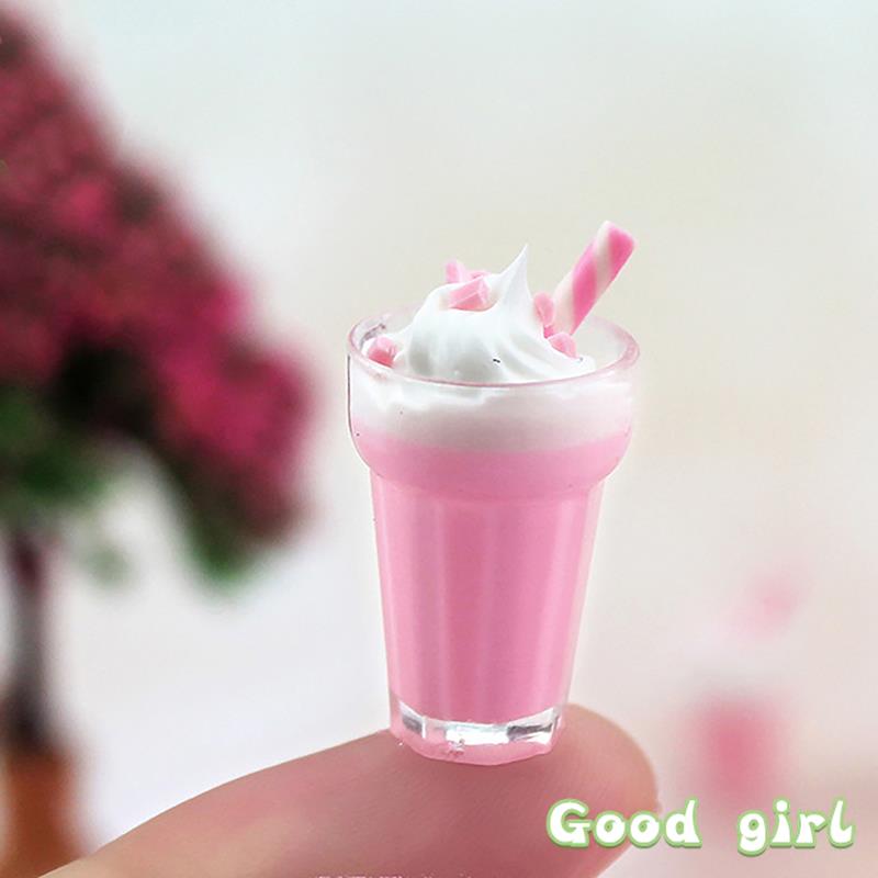 1Pc 1:12 Dollhouse Miniature Food Juice Fruit Tea Goblet Drink Bottle Milkshake Ice Cream Model For Dolls House Kitchen Food Toy