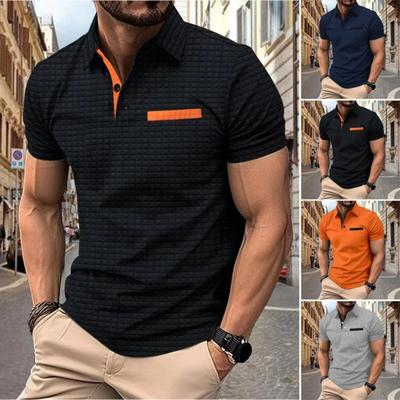 Camisa de Verano para Hombre Manga Corta Ajuste Slim Color Sólido Botones Cuello Vuelto Textura a Cuadros Suave Transpirable Jersey