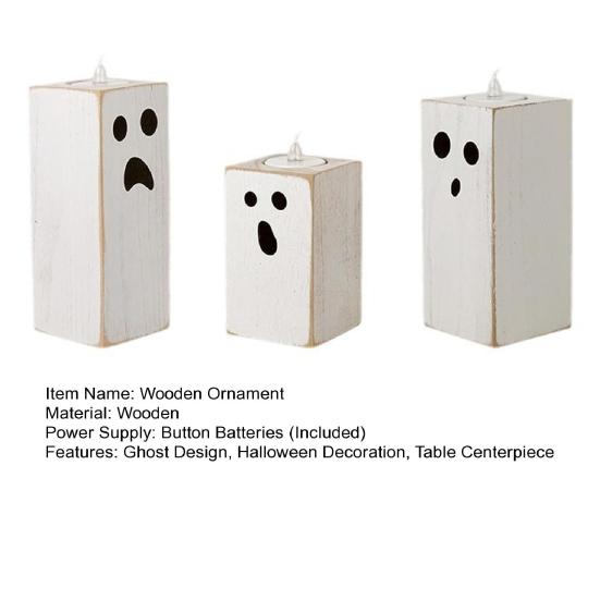 3 Pcs Ghost Candle Light Holders Flameless Candles with Spooky Candle Holders Halloween Tealight Candle Holders for Table Centerpiece Dining