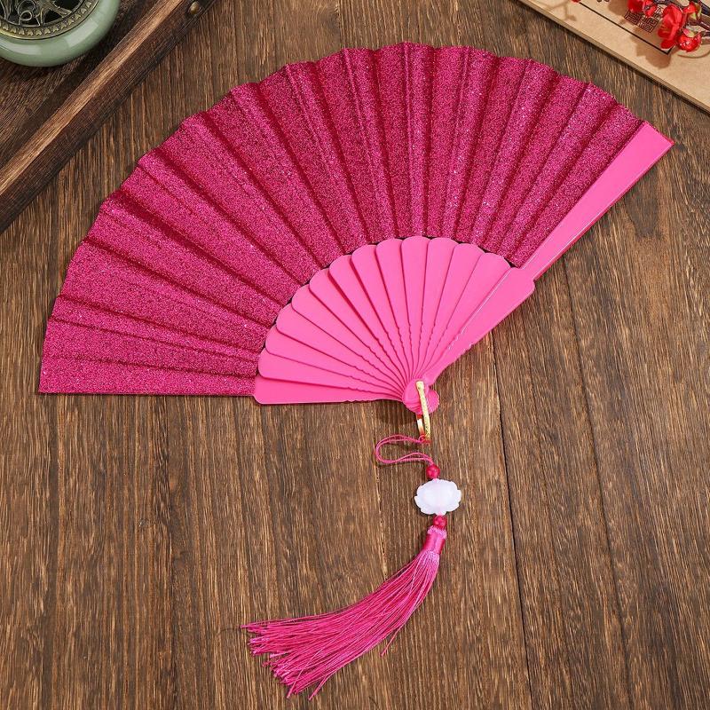 Vintage Folding Fan Chinese Style Dance Performance Hand Fans Gold Powder Plastic Fan Art Craft Gift Home Decor