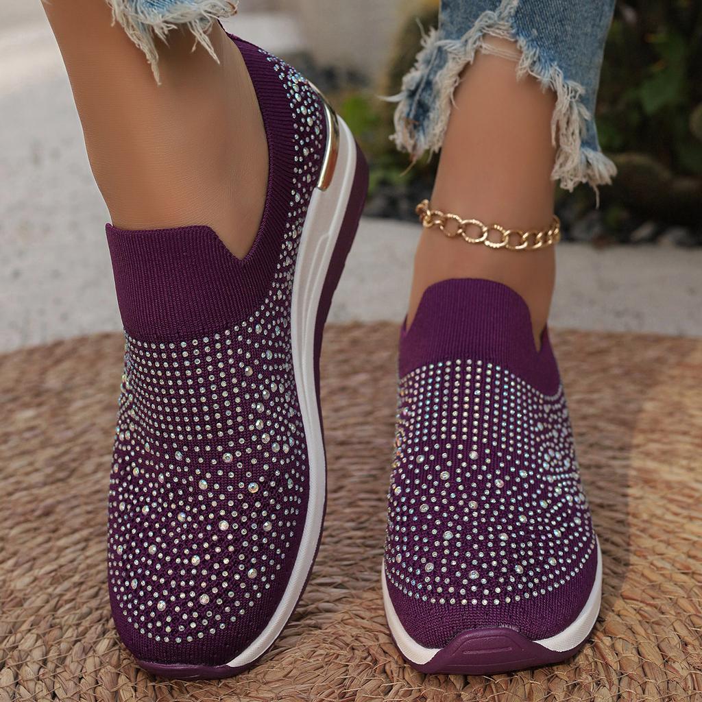 Fashion Rhinestone Casual Sneakers Mesh Breathable Wedge Women Lightweight Shoes New Comfortable Spring Slip On Sports Vulcanize Shoes