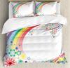 Rainbow Duvet Cover Set, Colorful Abstract Geometric Pattern with Shapes Rainbow, Decorative Bedding Set