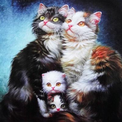 Kit Punto Croce Ricamo Diamante Fai da Te famiglia di gatti Pittura Diamante Rotonda Completa Mosaico Decorazione Casa