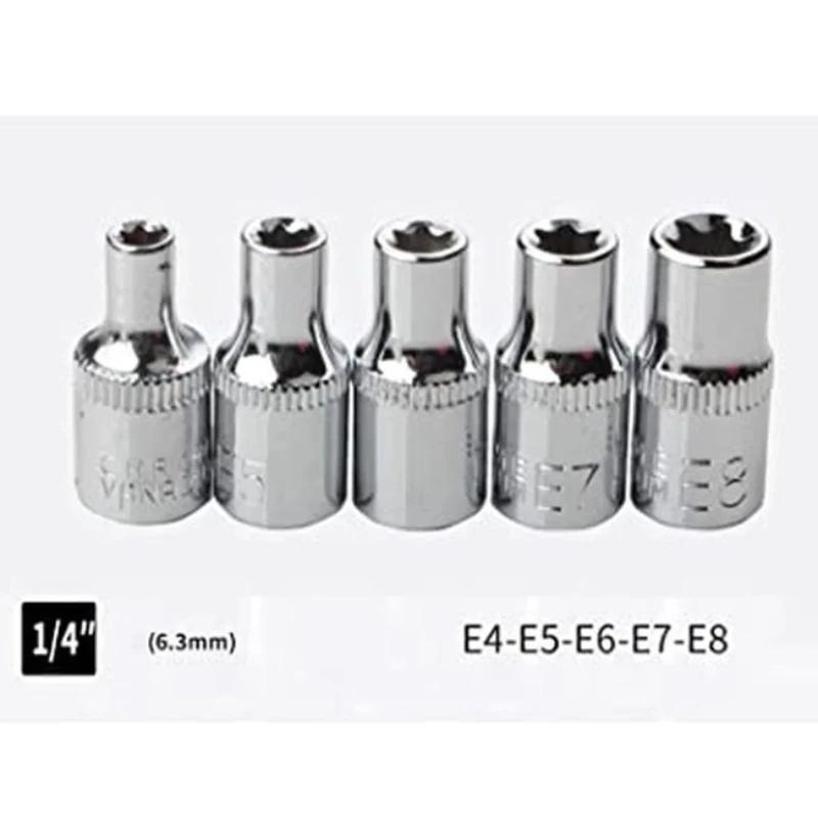 14 Pcs E-Torx Hexagonal Plum Socket Set with Case 1/4, 3/8, 1/2 In Drive Female External Star Socket Set E4-E24 Torque Sockets