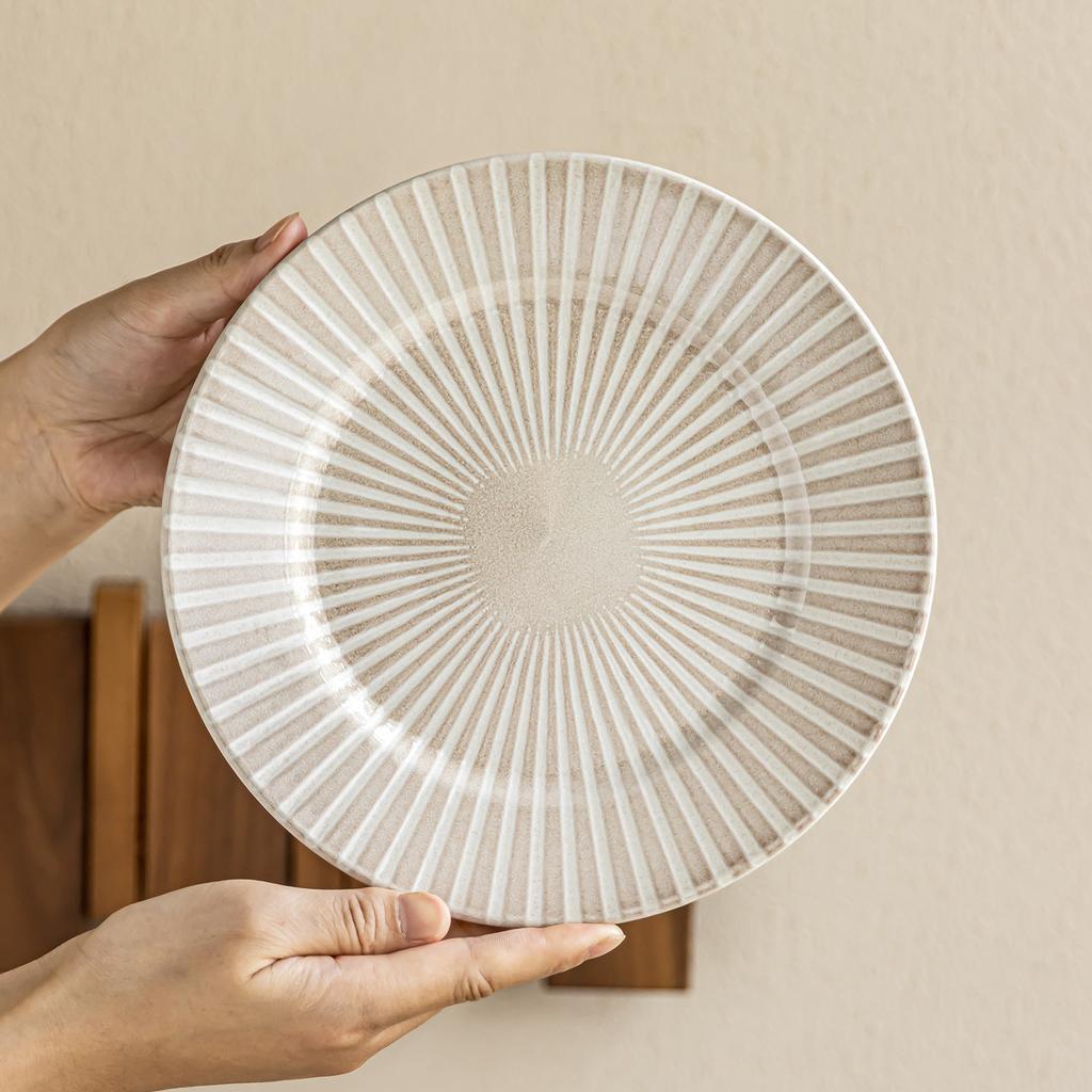 Special Striped Plate Ceramic Plate Household Vegetable Plate Salad Plate Creative Tableware Dim Sum Plate Round Plate Dinner Plate