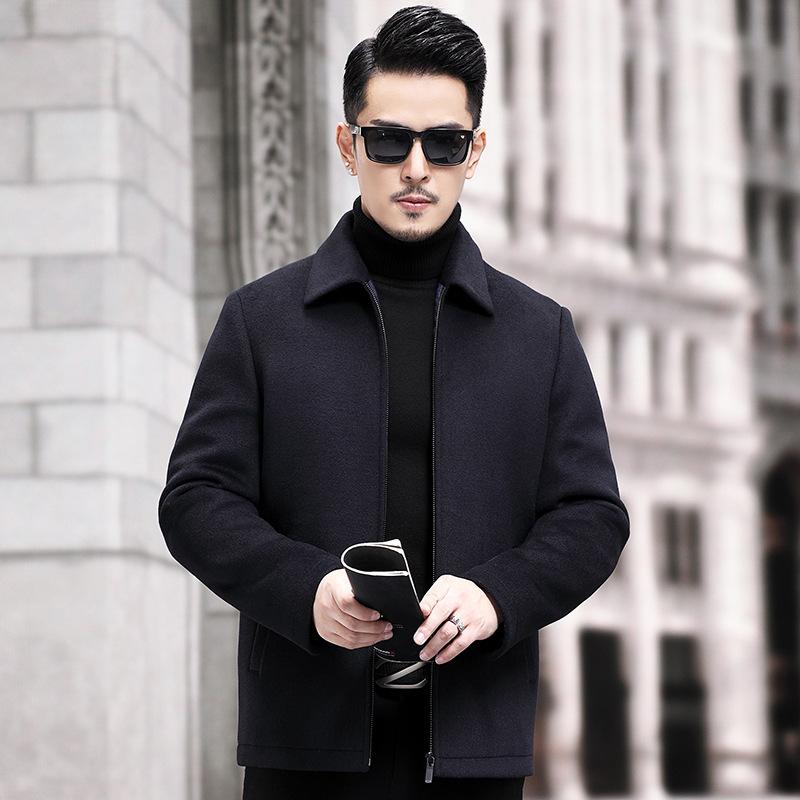 Winter Denim Coat Men's Woolen Woolen Coat Short Lapel Middle-aged Men's Cashmere Jacket Jacket Men