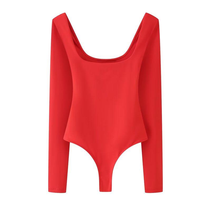 

Kaslead New Women clothes Western Style Fashion Simple Square Collar Nylon Jumpsuit 5039386 800 Red L